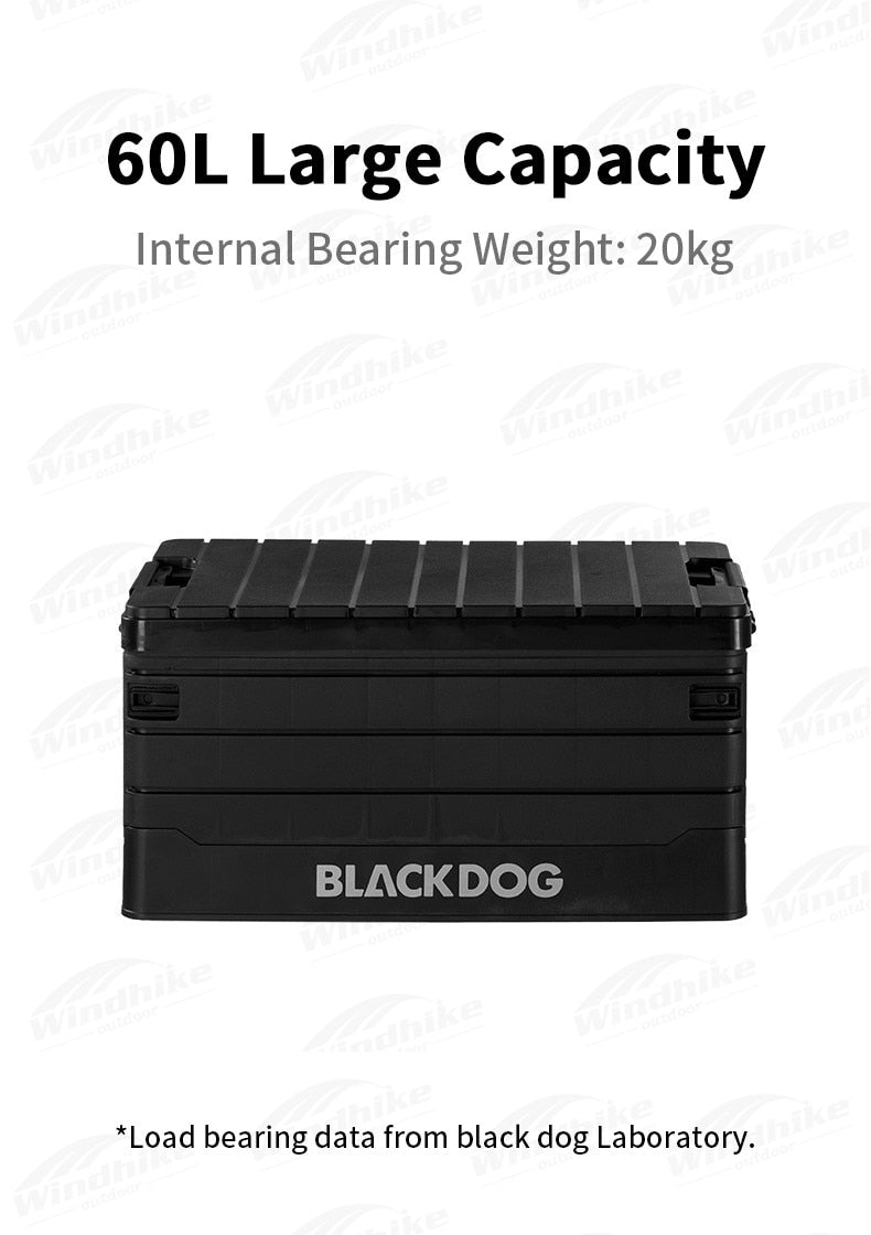 BLACKDOG PP Foldable Storage Box Portable 60L Capacity Collapsible Camping Container Outdoor With Tabletop Board Hiking Picnic Beach Travel Heavy Duty Original Black Dog
