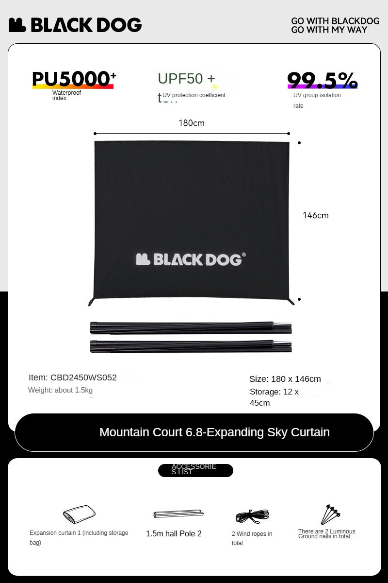 Blackdog MOUNT HAVEN 6.8 Cabin Style Black Tent Large 19.2m² Space for 4-5 Person Titanium Black Coated Waterproof shanting