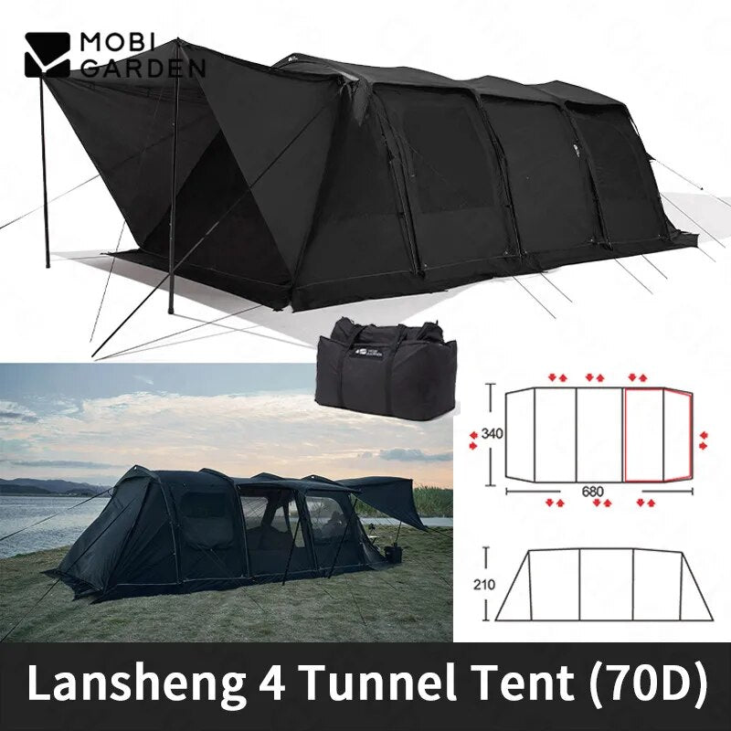Mobi Garden RANGE ROVER Series 4 Rods Black Tunnel Type Camping Tent 23.1m² Extra Large Space for 8-10 Person 2 Bedrooms & 1 Living Room Aviation