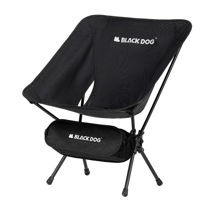 BLACKDOG Black Foldable Moon Chair Portable Ultralight Folding Recliner Lounge Fishing Director's Chair Up to 130kg Aluminum Alloy Camping Outdoor