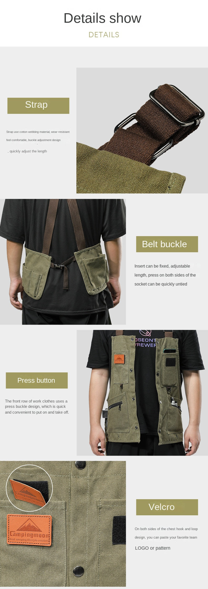 Campingmoon Q1 Outdoor Camping Vest Portable Multifunctional Detachable Apron With Pockets Work Clothes Overalls Tools Equipment Storage Canvas
