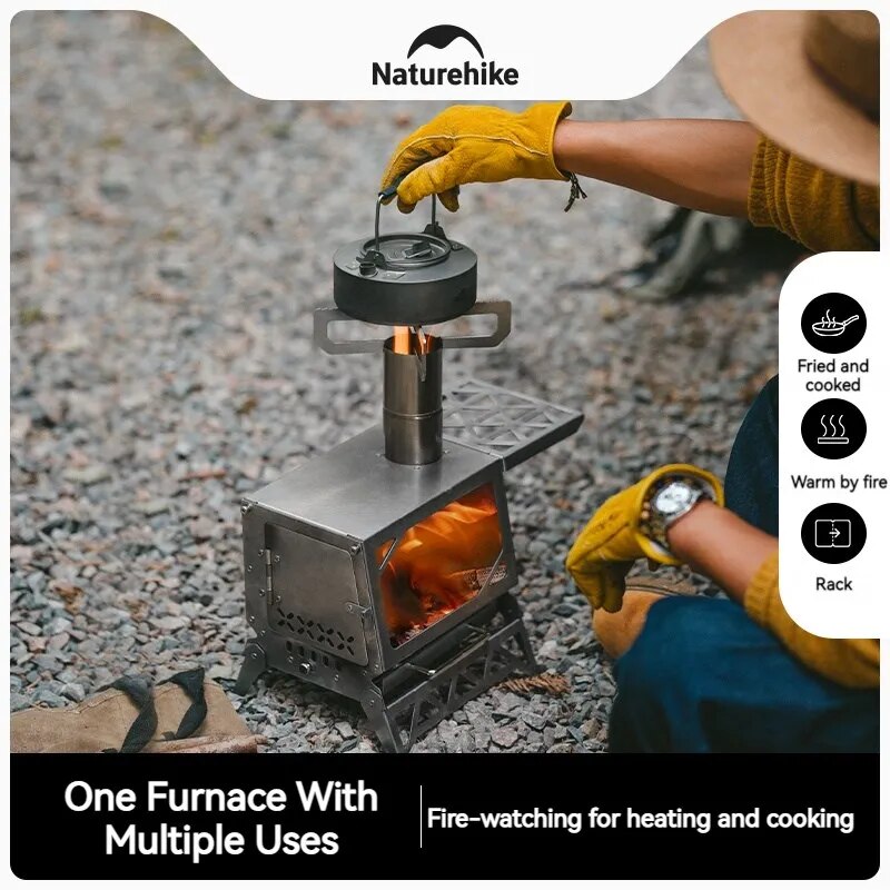 Naturehike ICEFIELD ELF Fire Wood Stove Outdoor Camping Heating Cooking Burner Tent Firewood Heater Boiling Water 4kg Ultralight Stainless Steel 430 Portable Nature Hike