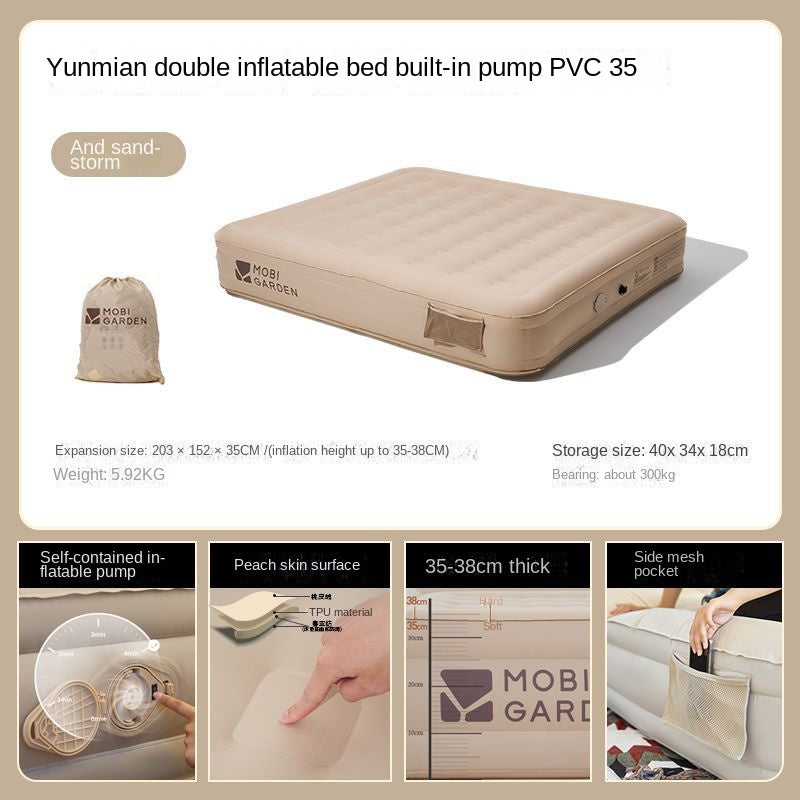 Mobi Garden Automatic Inflatable Mattress Outdoor Integrated Self-Inflating Tent  Sleeping Heightened Air Cushion Bed Pad Built-in Electric Pump