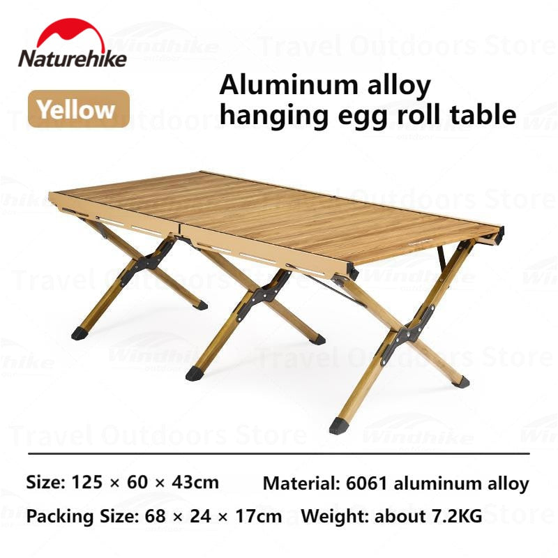 Naturehike Aluminum Alloy Egg Roll Table Ultralight Large 125cm With Hanging Rack For Utensils Foldable Desk Wood Wooden Texture Painted Hang