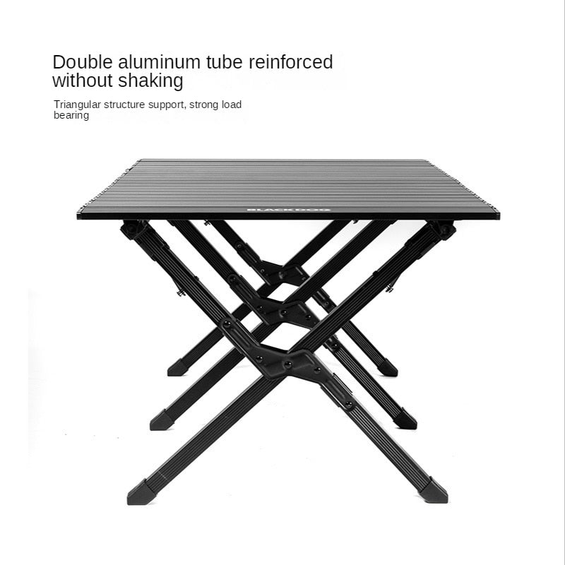 BLACKDOG Black Aluminum Alloy Egg Roll Camping Table Portable Folding Lightweight Outdoor Camp Foldable Table Large 6 Legs Heavy Duty Black Dog