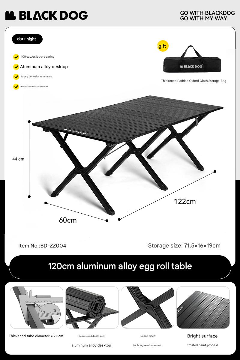 BLACKDOG Aluminum Alloy Egg Roll Table Portable Folding Camping Coffee Dining Table Outdoor Hiking Picnic Beach Foldable Board Triangular Cross Support