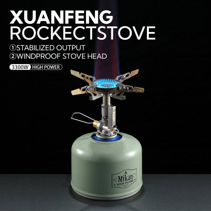 CAMPINGMOON XD-2F Mini High-Power Rocket Stove Duty Butane Gas Fuel Burner 3.3kw Firepower Built-in Igniter Screw Type with Storage Bag Camping Hiking