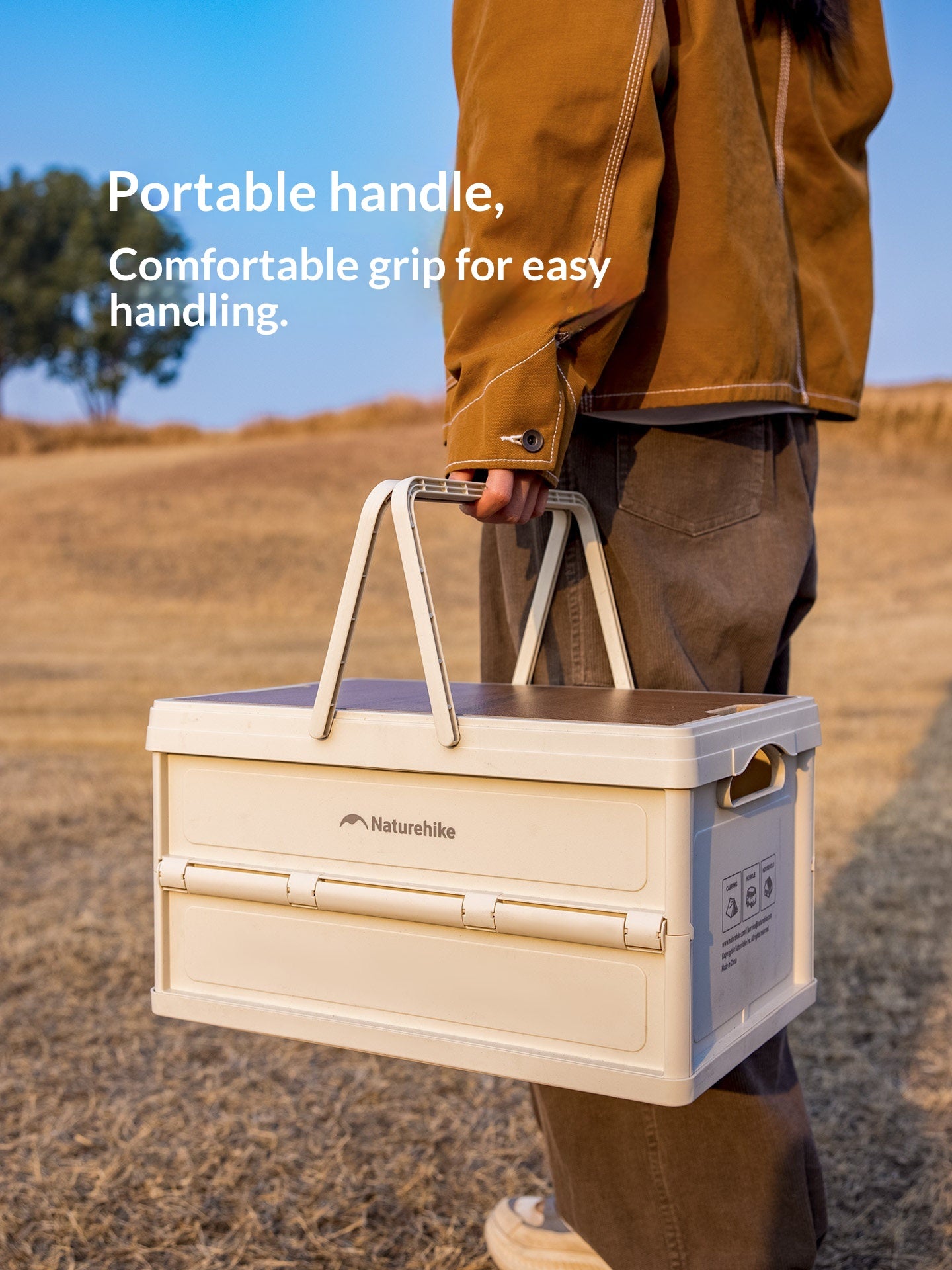 Naturehike LING YUE R Collapsible Storage Box 25L Stackable PP Basket Storage Container With Wood Table Board Outdoor Camping Equipment Utensil