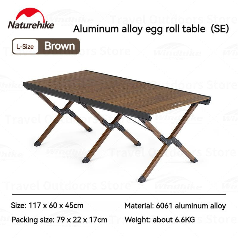 Naturehike Aluminum Alloy Egg Roll Table Ultralight Large 125cm With Hanging Rack For Utensils Foldable Desk Wood Wooden Texture Painted Hang