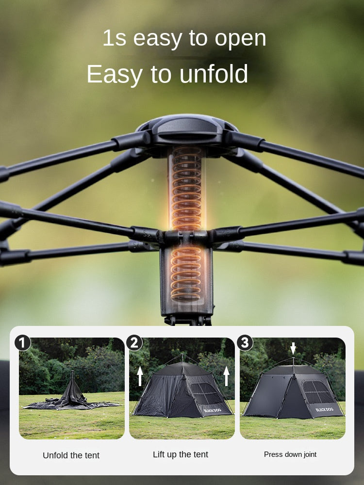 Blackdog MOVIE STAR Octagonal Automatic Tent Dome Style 4 Person Outdoor Camping Tent Up To 14.5m² Use Space Waterproof PU3000mm Black Vinyl Coated Sunscreen Black Khaki