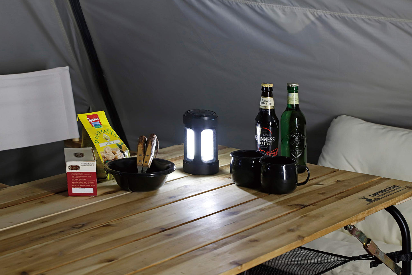 CAPTAIN STAG UK-4063 Mini Raijin COB Lantern Black Thunder God Bright LED Camping Light 3 AA Battery Powered
