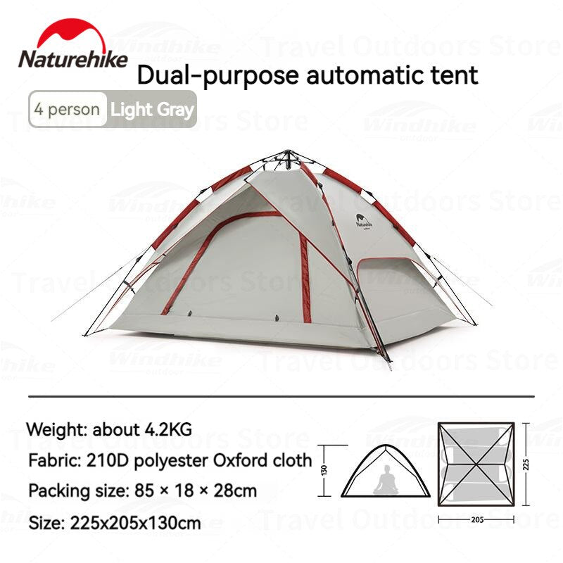 Naturehike Automatic Pop Up Camping Tent Fast Quick Build 3 and 4 Person Dome Style 210D Polyester Waterproof 3000mm Instant Auto Outdoor Shelter Nature Hike Original Heavy Duty