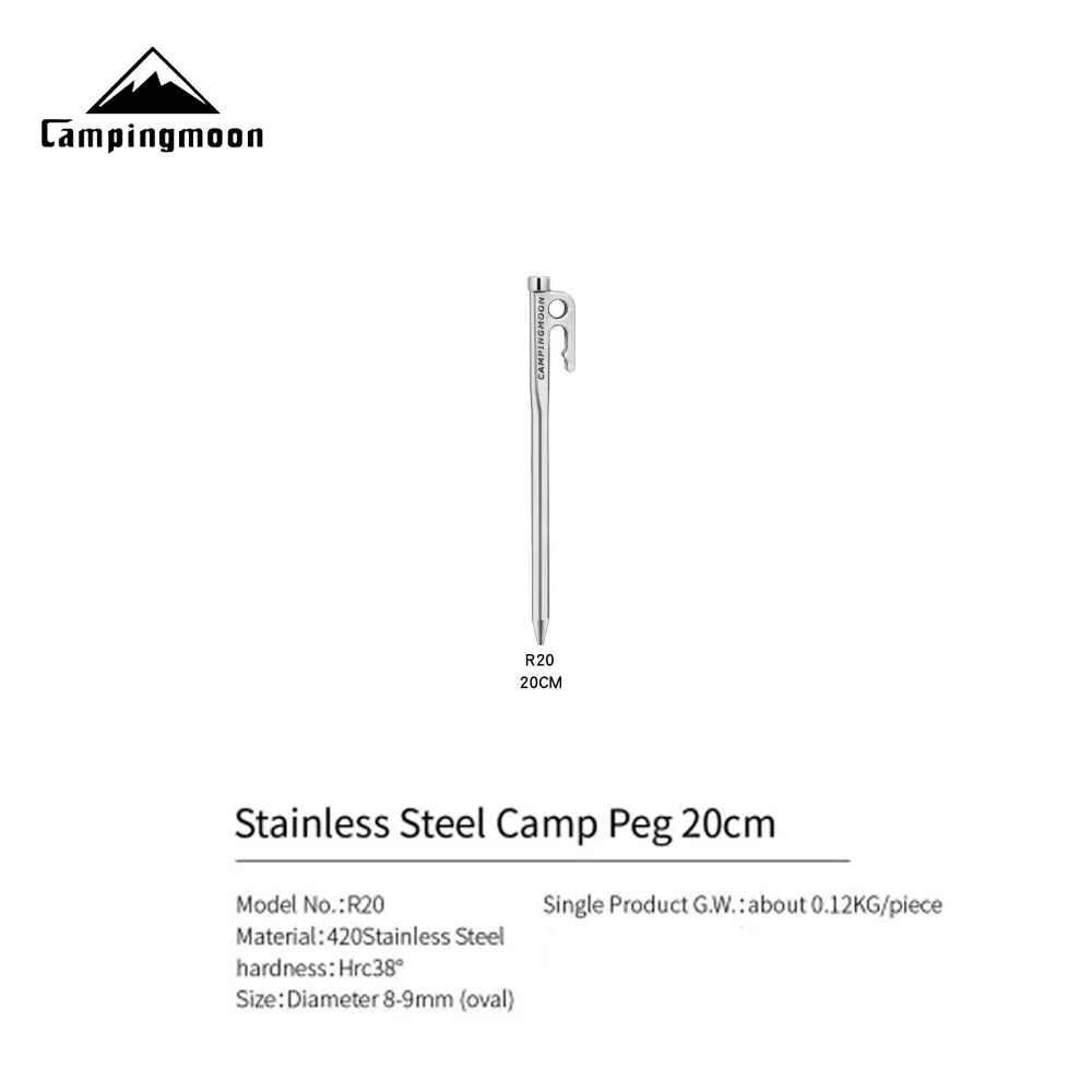 CAMPINGMOON R SERIES Stainless Steel Peg Stakes Camping Portable Lightweight Tent Wind Rope Peg Stakes Ground Nail Pegs Outdoor Hiking Picnic Travel Heavy Duty Original Camping Moon 1pc Per Order