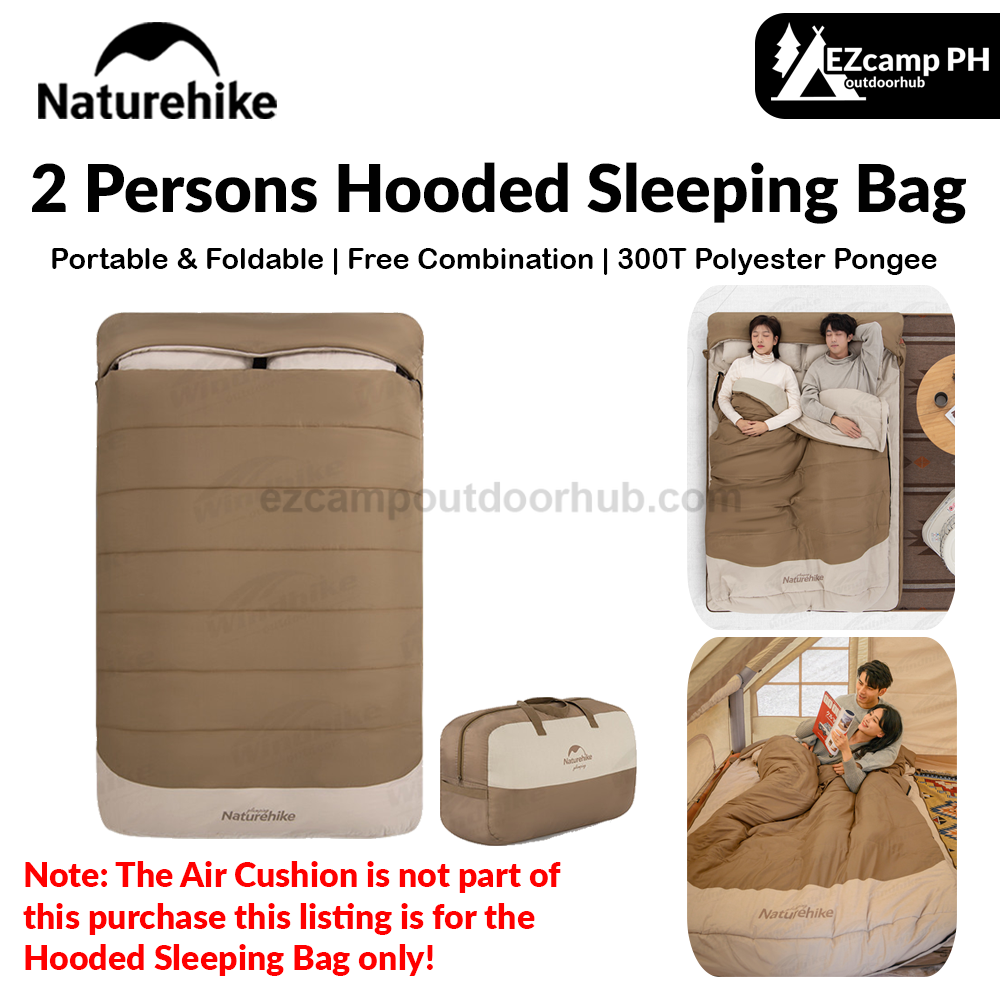 Naturehike 2 Persons Hooded Sleeping Bag Portable Foldable Multipurpose Free Combination Comfortable Outdoor Soft Warm 360° Package Design With Pillow Match Mat