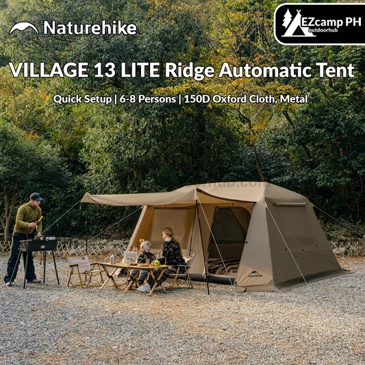 Naturehike VILLAGE 13 LITE Ridge Automatic Tent Fast Build Cabin Style Tent 6-8 Persons 2 Bedroom 1 Living Area Large 13m² Interior Space Outdoor