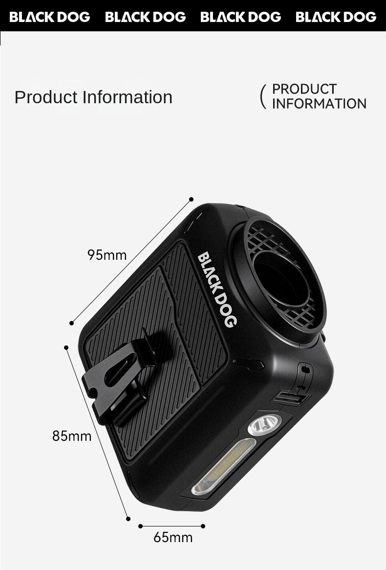 Blackdog COOLING Waist & Neck Fan Multipurpose Outdoor Handheld Electric Fan With Built-in Flashlight Wireless USB Charging Camping Travel Hiking Activity