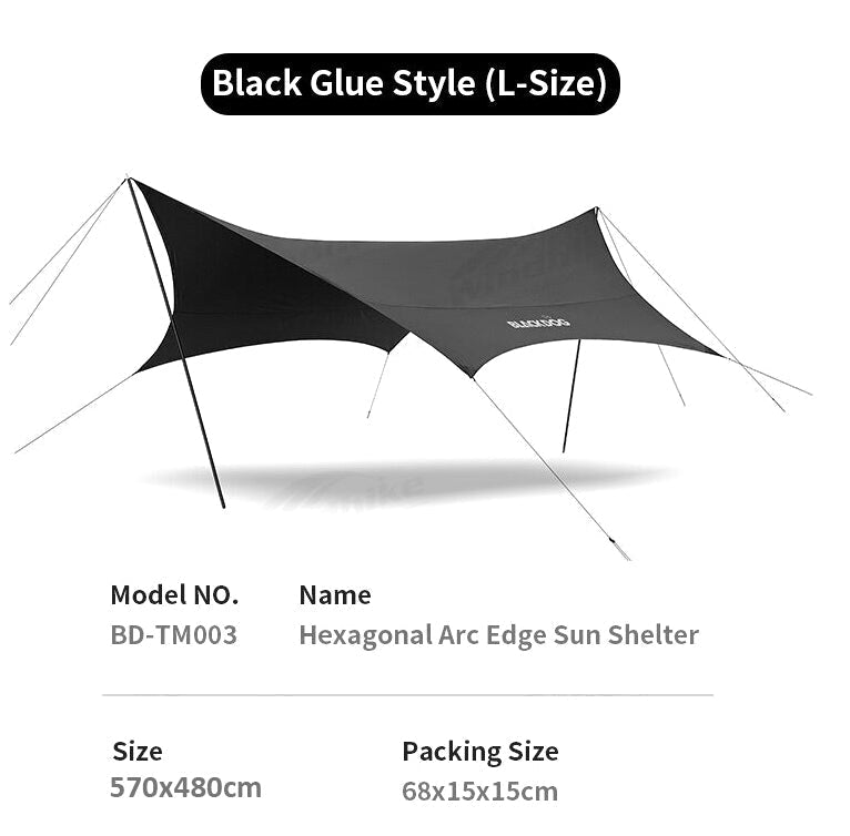 BLACKDOG Hexagonal Arc Edge Sky Curtain Large Canopy Awning Tarp Tent PU Coated 27m² Shade Area UPF50+ Sunscreen Shelter with Poles Hexagon Square