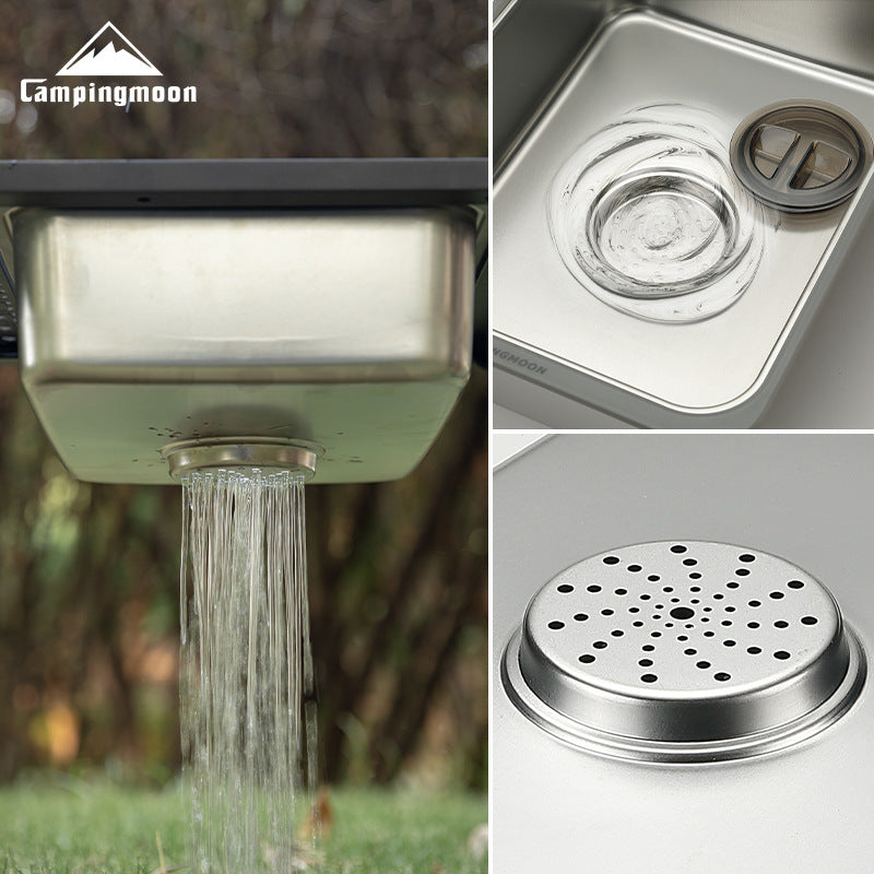Campingmoon CK-26 IGT One Unit Sink Portable Lightweight Multi-Function Storage Basin Stainless Steel Outdoor Kitchen Sink Add-on Accessories