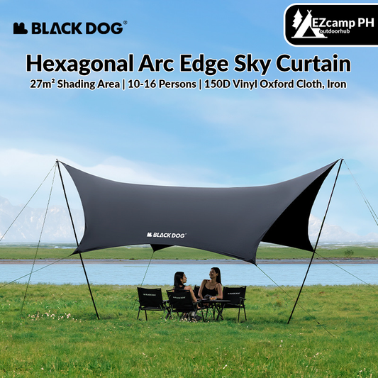 BLACKDOG Hexagonal Arc Edge Sky Curtain Large Canopy Awning Tarp Tent PU Coated 27m² Shade Area UPF50+ Sunscreen Shelter with Poles Hexagon Square