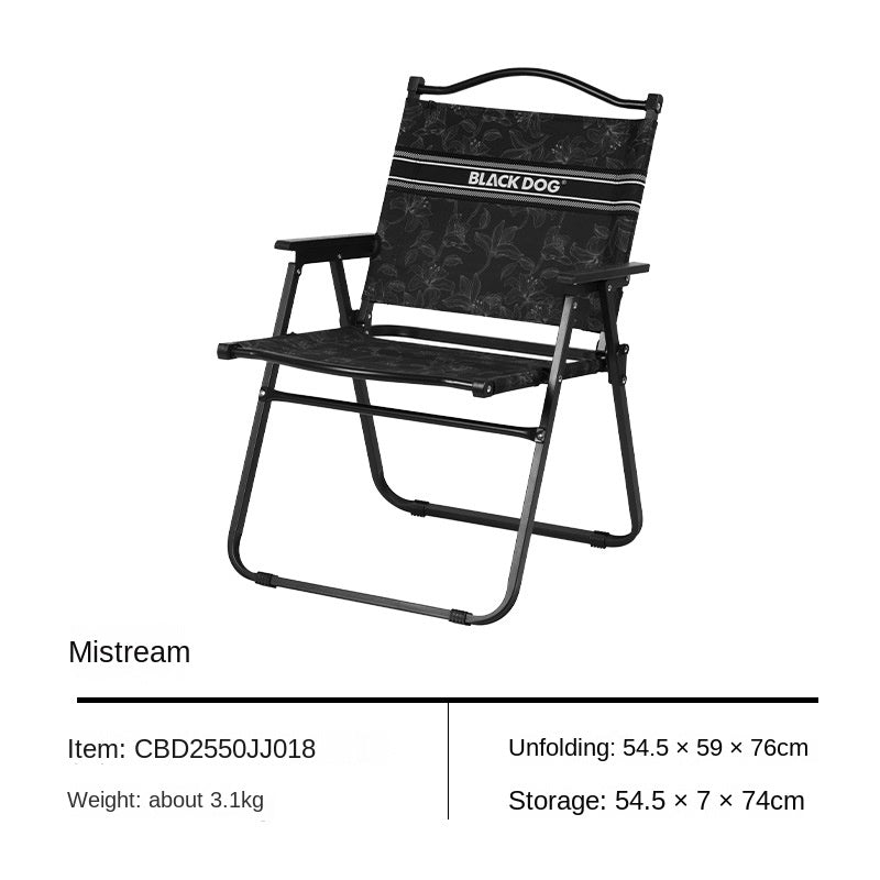 BLACKDOG MOUNTAIN SOUL Black Portable Folding Kermit Chair Travel Ultralight Low High PRO Foldable Chair up to 190kg Max Load Thick Carbon Steel Frame