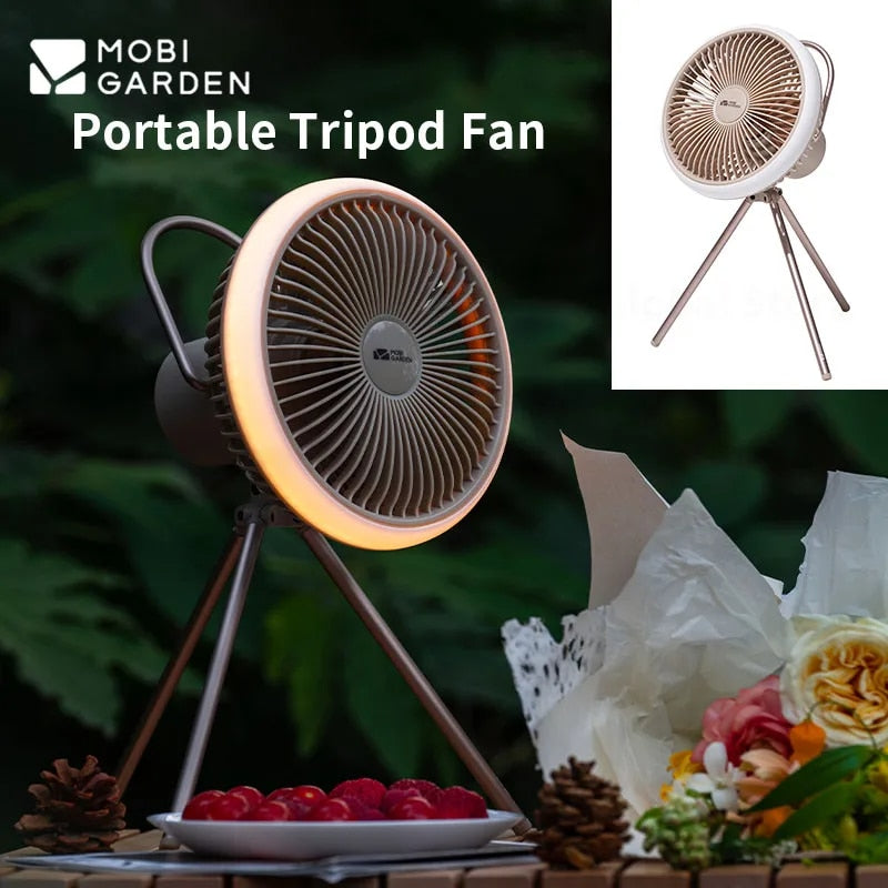 Mobi Garden BREEZE Portable Fan F2 Tripod Hanging Eletric Fan LED Lamp 10000mAh Battery Capacity up to 28H USB C Charging Desk Fan Rechargeable