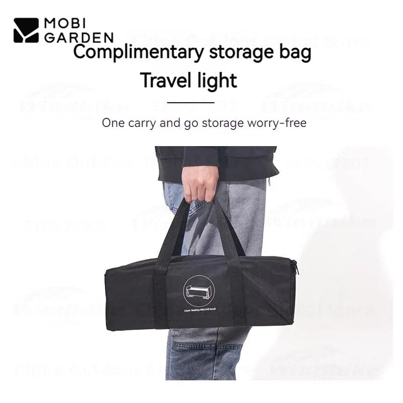 Mobi Garden LeYan Small Desktop BBQ Charcoal Grill Stove Outdoor Camping Picnic Portable Folding Tabletop Burner Ultralight Carbon Steel Body Stainless Steel Grill Net with Storage Bag Mobigarden