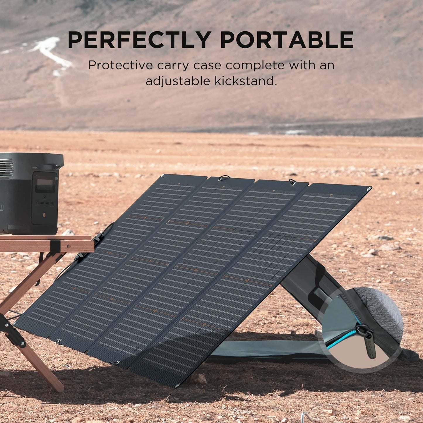 ECOFLOW 220W Single Face and Bi-facial Solar Panel Portable Lightweight Single Side Foldable Solar Panel Complete With Adjustable Kickstand Waterproof IP68 Durable For Off The Grid Living