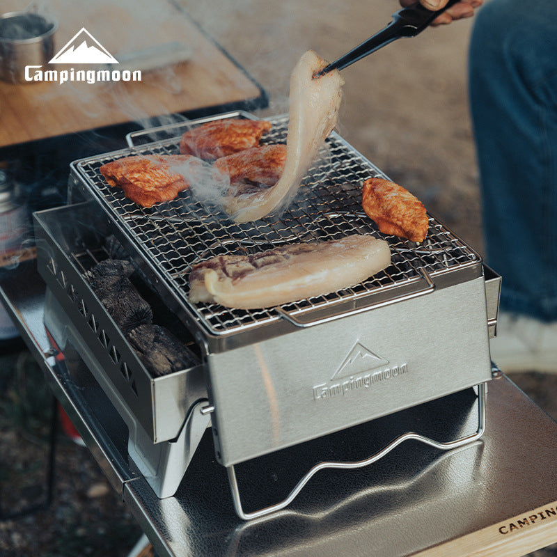 Campingmoon MT-6-LT Stainless Steel Fire Bed Portable Multipurpose Firewood Bonfire Charcoal BBQ Grill Tabletop Burning Platform Outdoor Camping