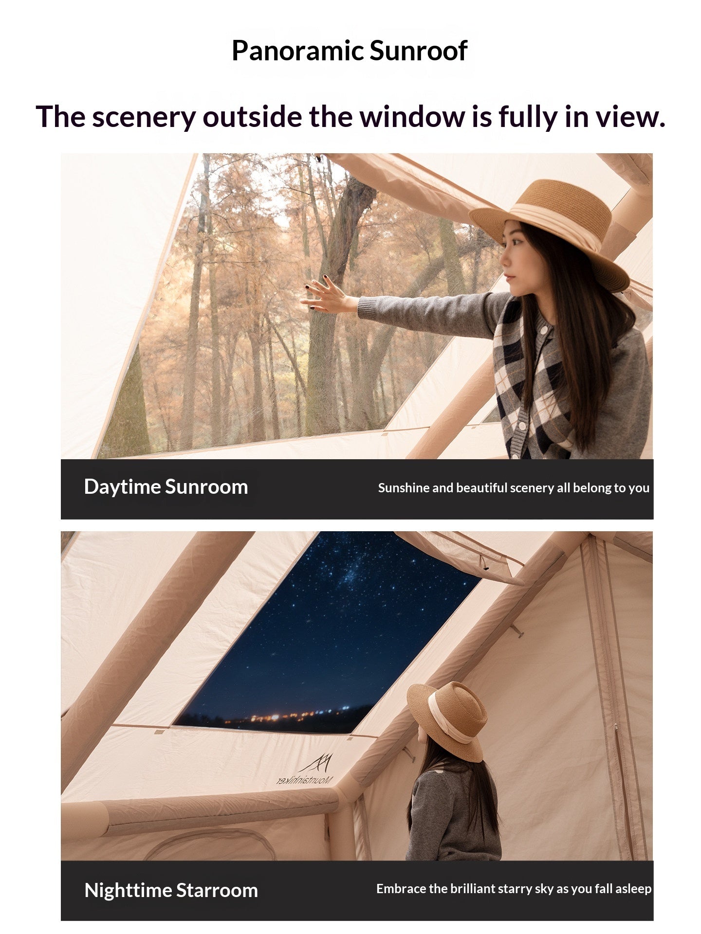 Mountainhiker STARRY SKY AIR 12 Inflatable Tent 5-8 Persons Panoramic Sunroof Large 12m² Interior Space 4 Sided Breathable Windows Waterproof Outdoor