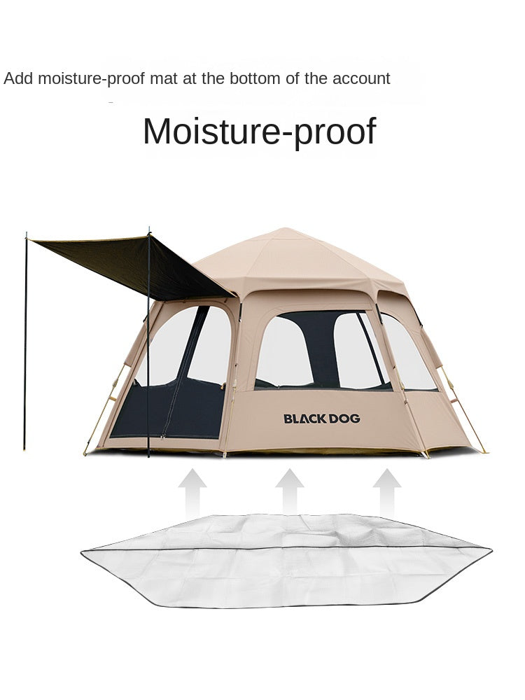 Blackdog COSMIC Hexagonal Automatic Tent 4 Person Dome Style Outdoor Black Vinyl Coated Sunscreen Waterproof Optional Extended Canopy Free Groundsheet