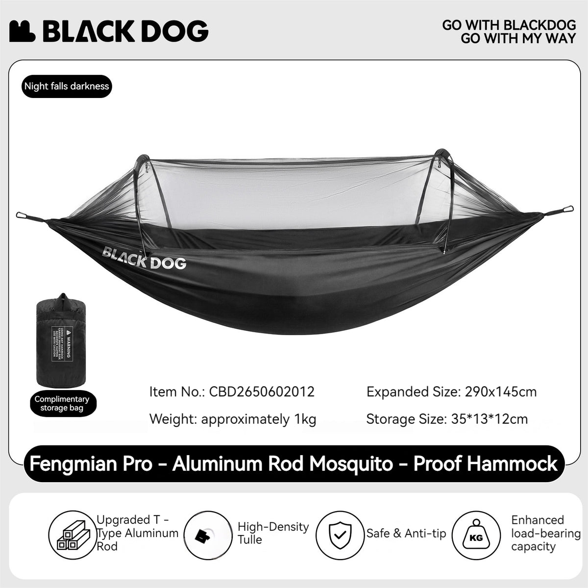 Blackdog FOREST NEST Camping Hammock With Mosquito Net Cover Outdoor Hanging Sleeping Bed 300kg Max