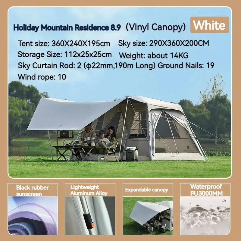 Mobi Garden HOLIDAY Series 8.9 Fast Automatic Cabin Style Tent for 5-6 Person Waterproof Black Vinyl Coated Sunscreen