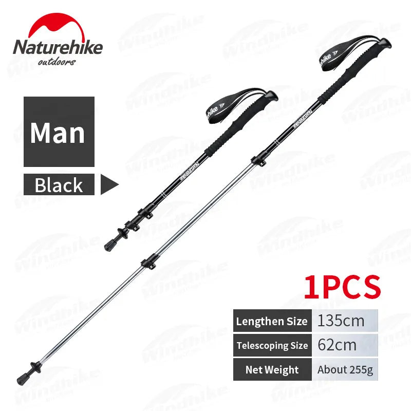 Naturehike ST01 v2 Aluminum Alloy Hiking Trekking Pole Rubber Tip Ultralight Heavy Duty Walking Trek Stick Telescopic Retractable Rod Upgraded