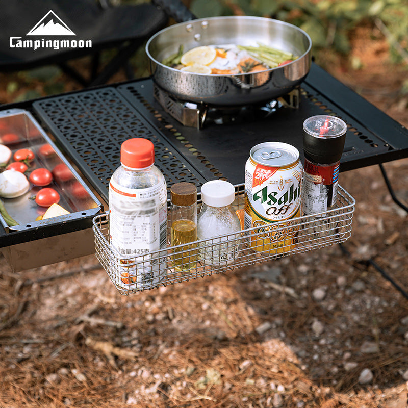 Campingmoon CK-10 IGT Side Table Hanging Stainless Steel Basket Cutlery Utensil Storage Drain Rack