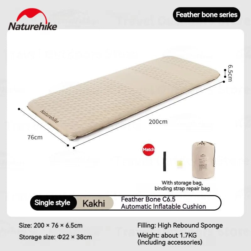Naturehike FEATHER BONE Series C6.5 Automatic Inflate Sleeping Pad Foam Mattress Outdoor Camping Tent Sponge Cushion Bed Air Self Inflatable Mat