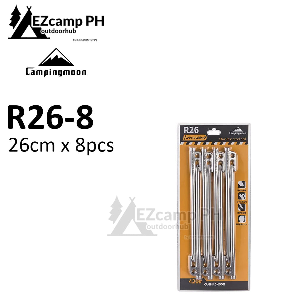 CAMPINGMOON Stainless Steel Peg Stakes Pack of 6 and 8 20cm 26cm 30cm 35cm 40cm Premium Heavy Duty Ground Nail Pegs Stake for Outdoor Camping Tent