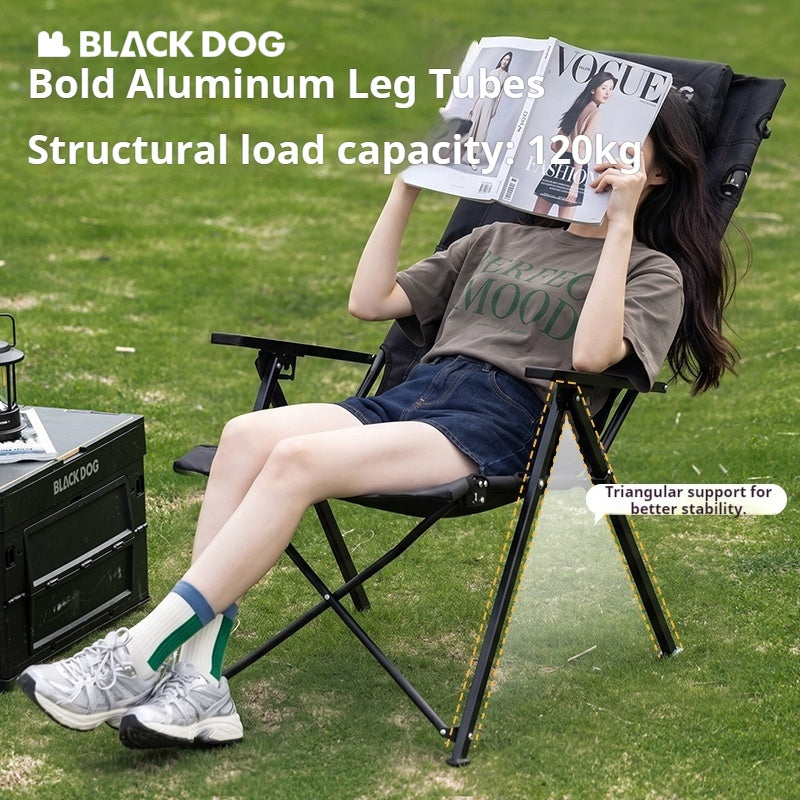 BLACKDOG M1 High Back Folding Recliner Portable Camping Chair Wood Armrest 5 Level Adjustable Modes Load Bearing 120kg Fishing Picnic Beach Furniture