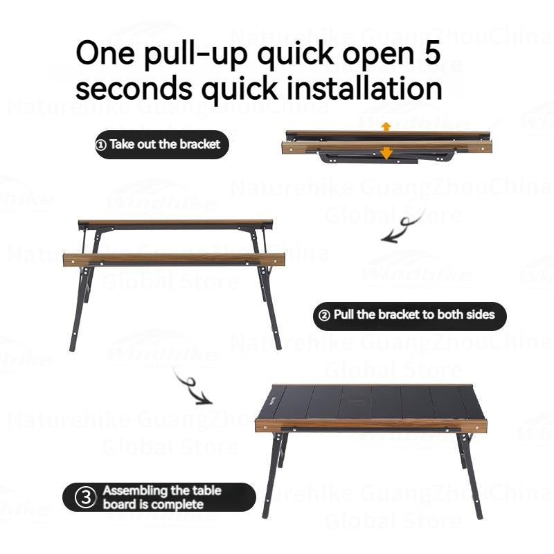 Naturehike IGT Aluminum Alloy Folding Table Multifunctional Quick-Open Table Removable BBQ Grill Wood Picnic Fishing Hiking Camping Outdoor