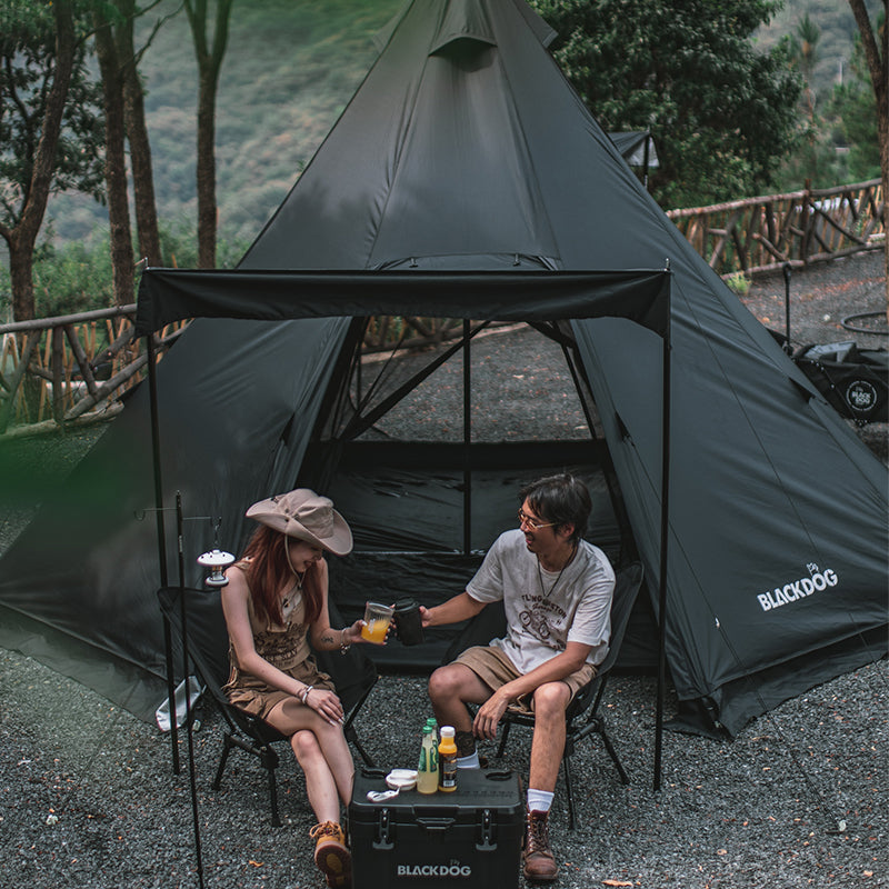 BLACKDOG Extra Large Pyramid Tent 5 To 8 Persons Black White Pyramid Tipi Hexagon Silver Coated Teepee Hexagonal Waterproof Outdoor Camping Hiking Picnic Beach Heavy Duty Original Black Dog