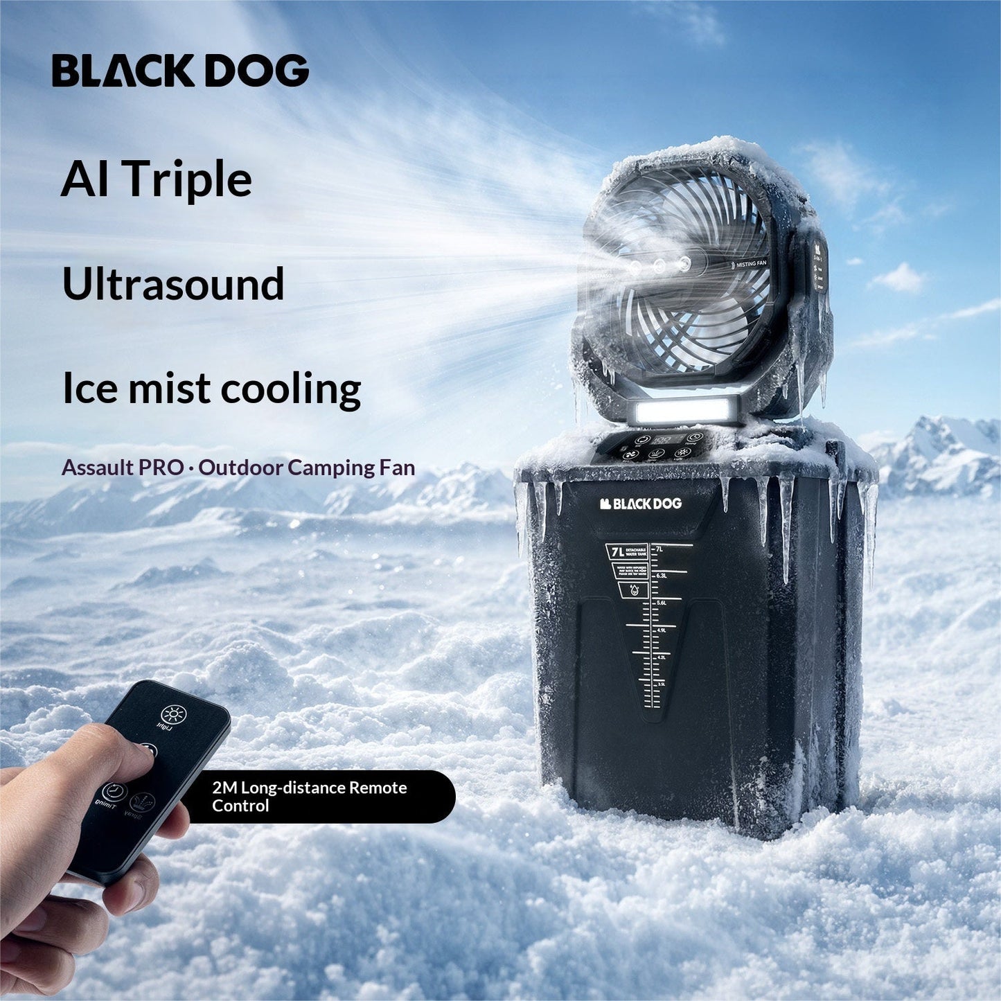 BLACKDOG BLACKOUT PRO Camping Fan Spray Fan Remote Control Water Tank Cooling Long Battery Life Table Fan Wall Fan Wide Area Coverage Outdoor