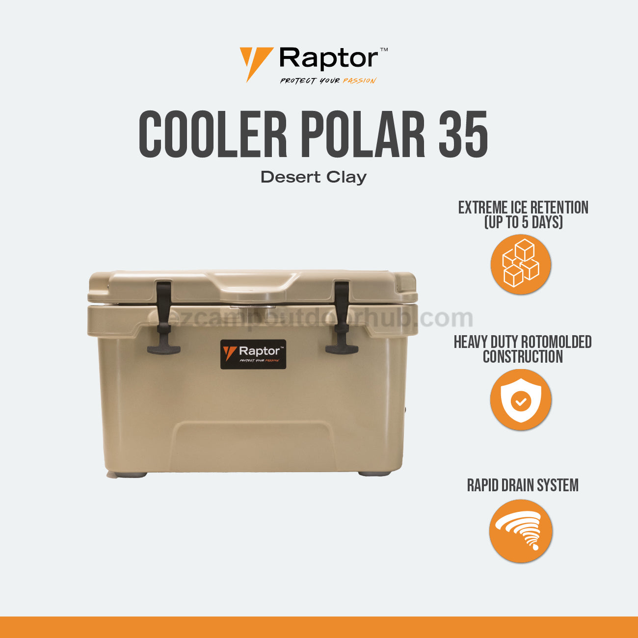 Raptor POLAR Hand Carry 35 35L Large Capacity Food Drink Ice Storage Chest Container Rapid Drain System Extreme Ice Retention Cooler Outdoor
