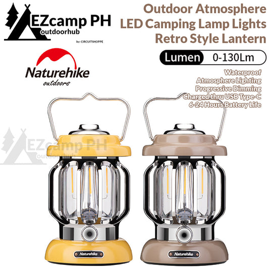 Naturehike Outdoor Atmosphere Camping LED Lamp Lights USB Type C Charging Retro Style IPX4 Waterproof Camp Tent Lantern Ambient Portable Lighting
