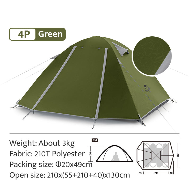 Naturehike 2 3 4 Person P-Series UPF50+ Outdoor Camping Tent Waterproof Windproof Portable Camp Heavy Duty Lightweight Camp Shelter for Nature Hike P Series Professional Hiking Backpacking