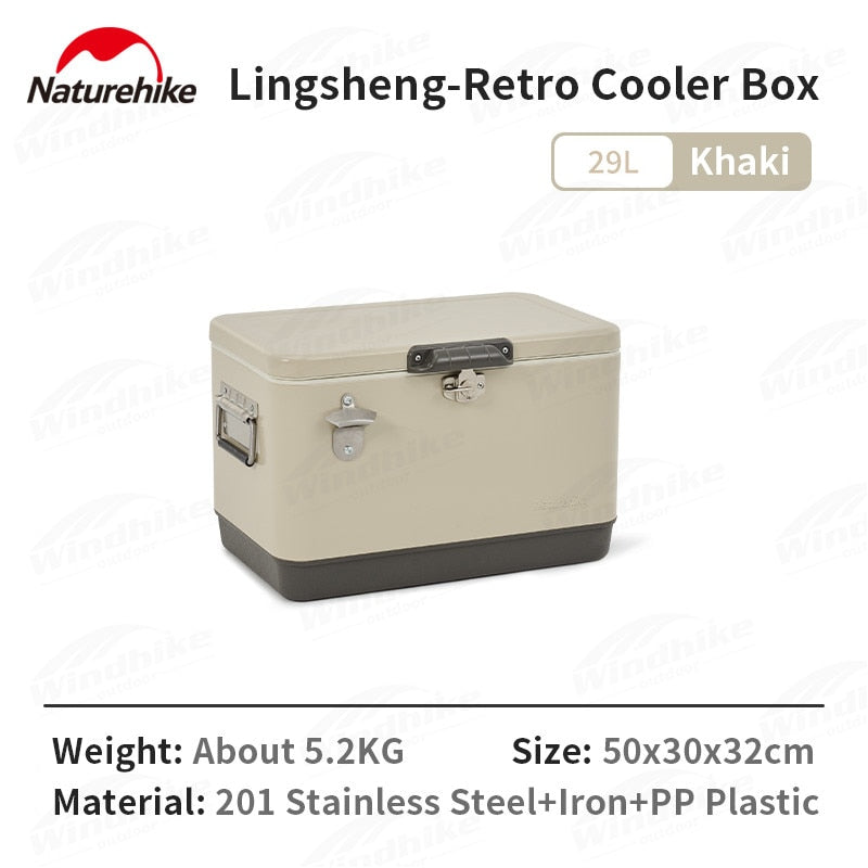 Naturehike Retro-Style Cooler Box Portable Lightweight 29L & 51L Capacity Food Drink Storage Ice Chest Cold Up To 48H Camping Outdoor Picnic