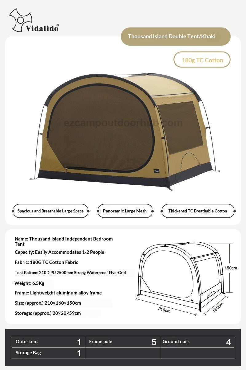 Vidalido THOUSAND ISLANDS Self Standing Tent for 2-3 Persons Bedroom Inner Add-on or Stand-Alone Outdoor Camping Tent Waterproof Breathable TC Cotton