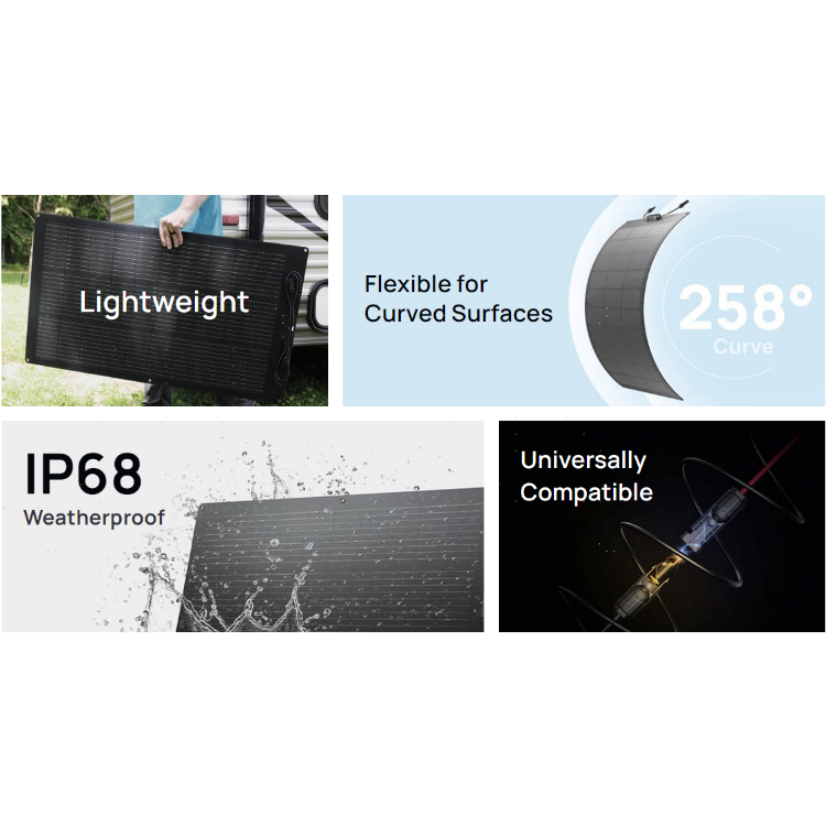 Ecoflow 100W Flexible Solar Panel Portable Lightweight IP68 Weatherproof Fast Charging With High Solar Conversion Monocrystalline Silicon Solar Panel