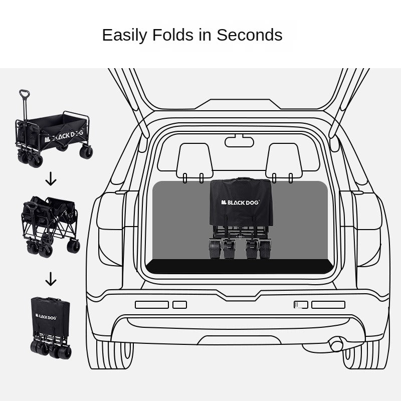 BLACKDOG CITY WALK Black Outdoor Trolley 100L Capacity 200kg Max Load All Terrain Thick Wheels with Brakes 600D Oxford Steel Frame Heavy Duty Camping Cart Wagon Carrier Black Dog