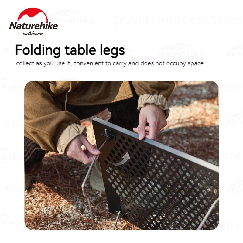 Naturehike Foldable Black Picnic Table Portable Stainless Steel IGT Stove Grill Accessories Compatible Stackable Multi-Layer Expandable Camping Table