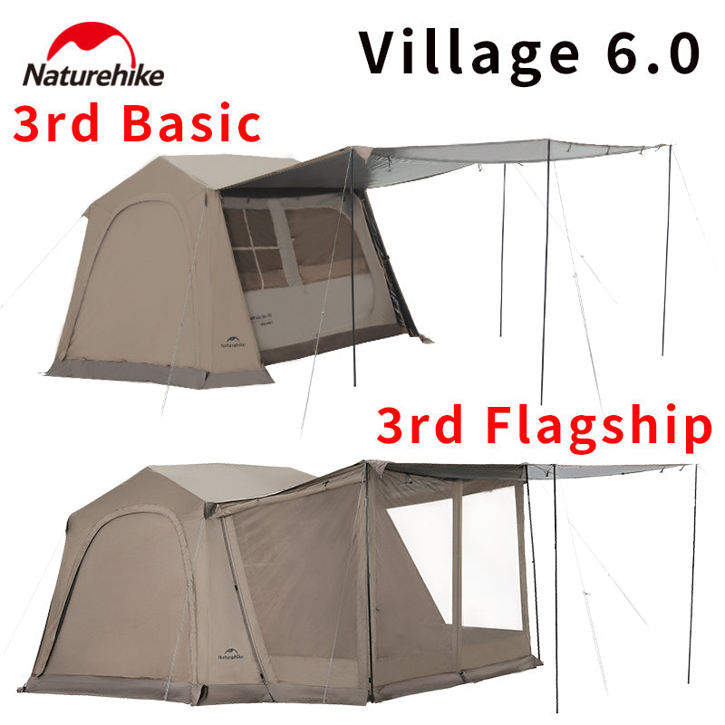 Naturehike VILLAGE 6.0 Gen 3 BASE / FLAGSHIP 4-5 Persons Fast Automatic Cabin Ridge Tent Multiple Setups 15.5m² Space Ti Black Sunscreen Outdoor