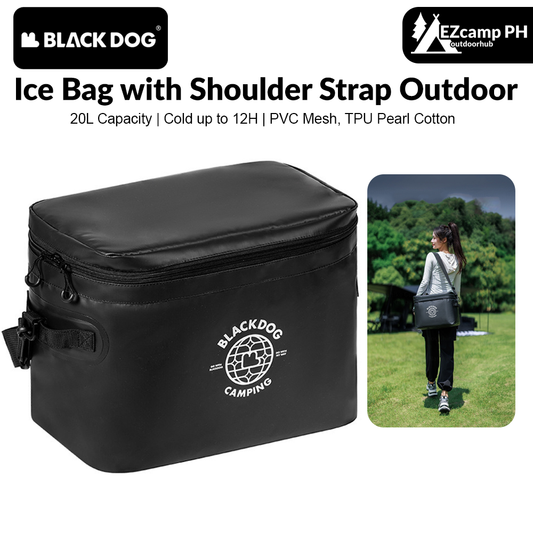 BLACKDOG 20L Ice Bag with Shoulder Strap Outdoor Portable Leakproof Insulated Thermal Lunch Cooler PVC Box Camping Hiking Picnic Beach Travel Heavy Duty Original Black Dog